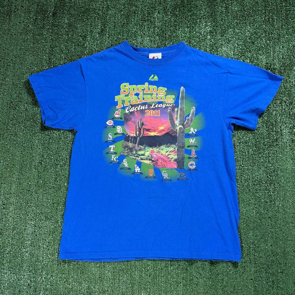 Mens Majestic MLB Cactus League 2011 Spring Training Blue T-Shirt Medium